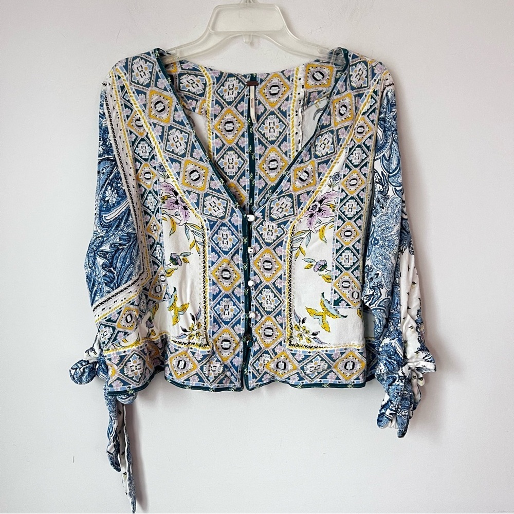 Free People Lola Floral Kimono Crop Mixed Print Tie Butterfly Sleeves Size XS= - Picture 2 of 9